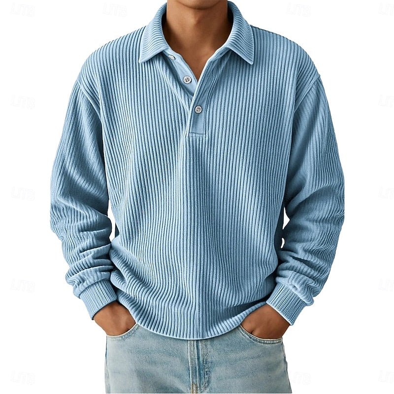 Textured Long-Sleeve Polo Shirt for Men | Casual Wear | Comfortable Fabric - Satinnis