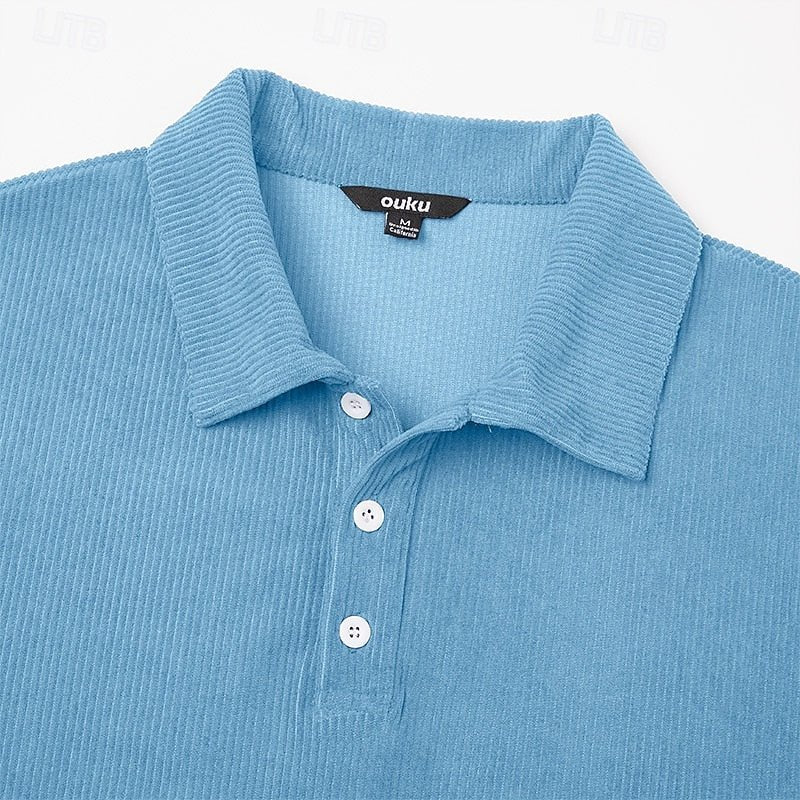 Textured Long-Sleeve Polo Shirt for Men | Casual Wear | Comfortable Fabric - Satinnis