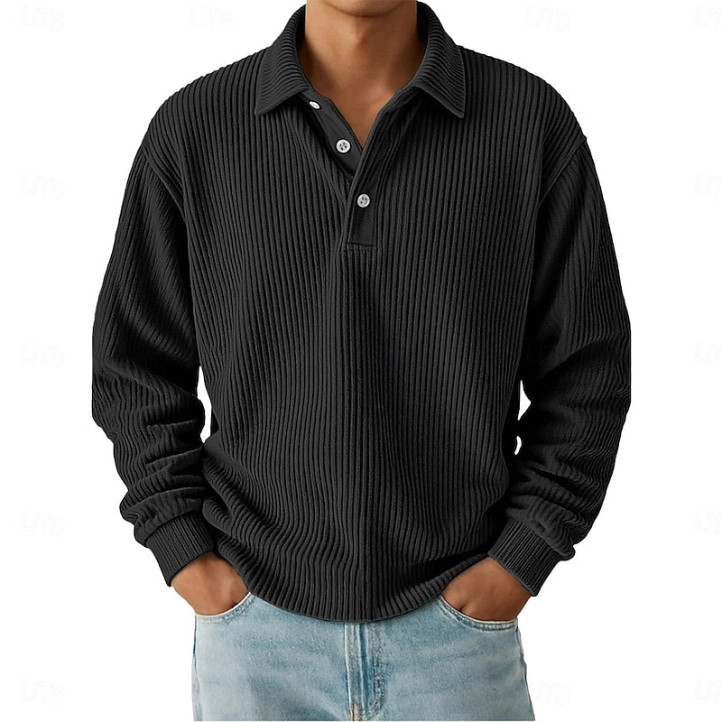 Textured Long-Sleeve Polo Shirt for Men | Casual Wear | Comfortable Fabric - Satinnis