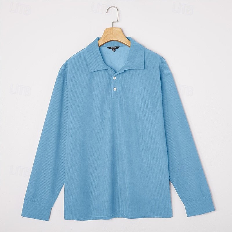 Textured Long-Sleeve Polo Shirt for Men | Casual Wear | Comfortable Fabric - Satinnis