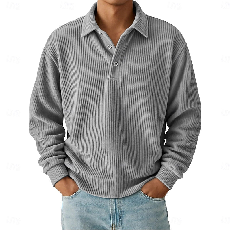 Textured Long-Sleeve Polo Shirt for Men | Casual Wear | Comfortable Fabric - Satinnis