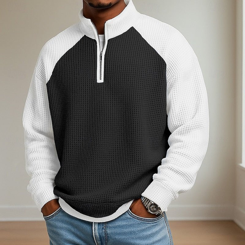 Textured Quarter-Zip Pullover for Men | Soft Fabric | Casual Wear - Satinni