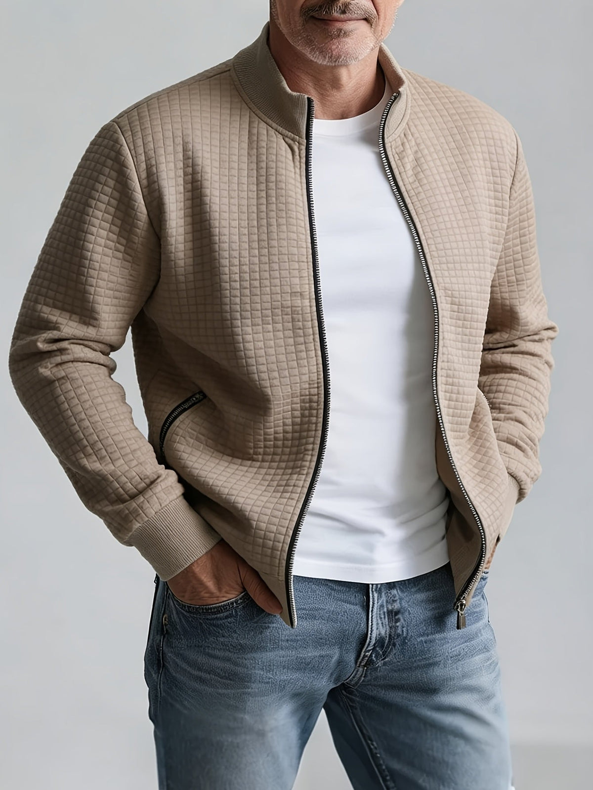 Textured Stand-Collar Jacket for Men | Casual Outerwear | Versatile Style - Satinni