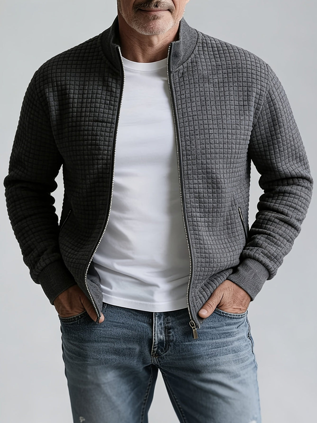 Textured Stand-Collar Jacket for Men | Casual Outerwear | Versatile Style - Satinni