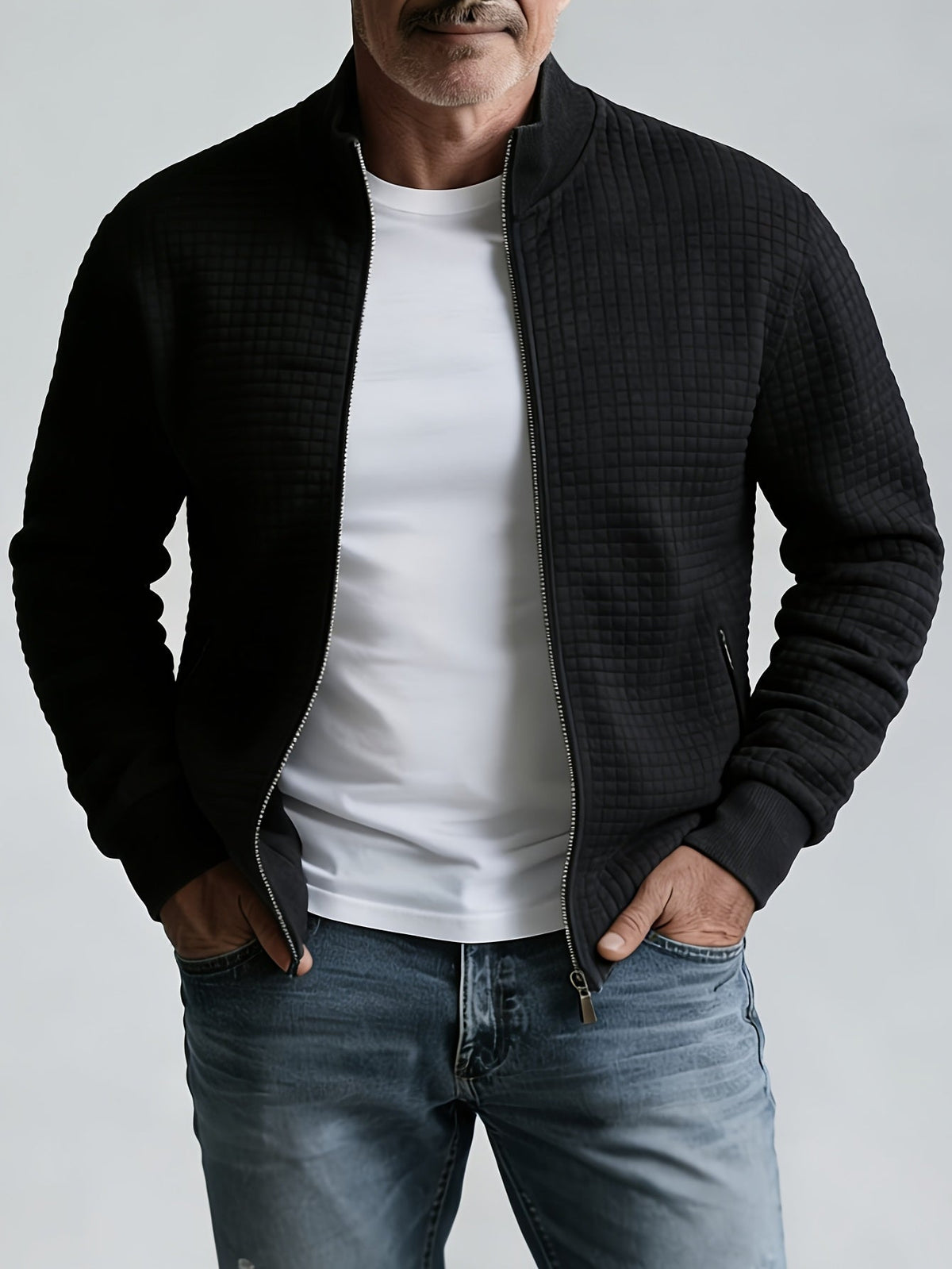 Textured Stand-Collar Jacket for Men | Casual Outerwear | Versatile Style - Satinni