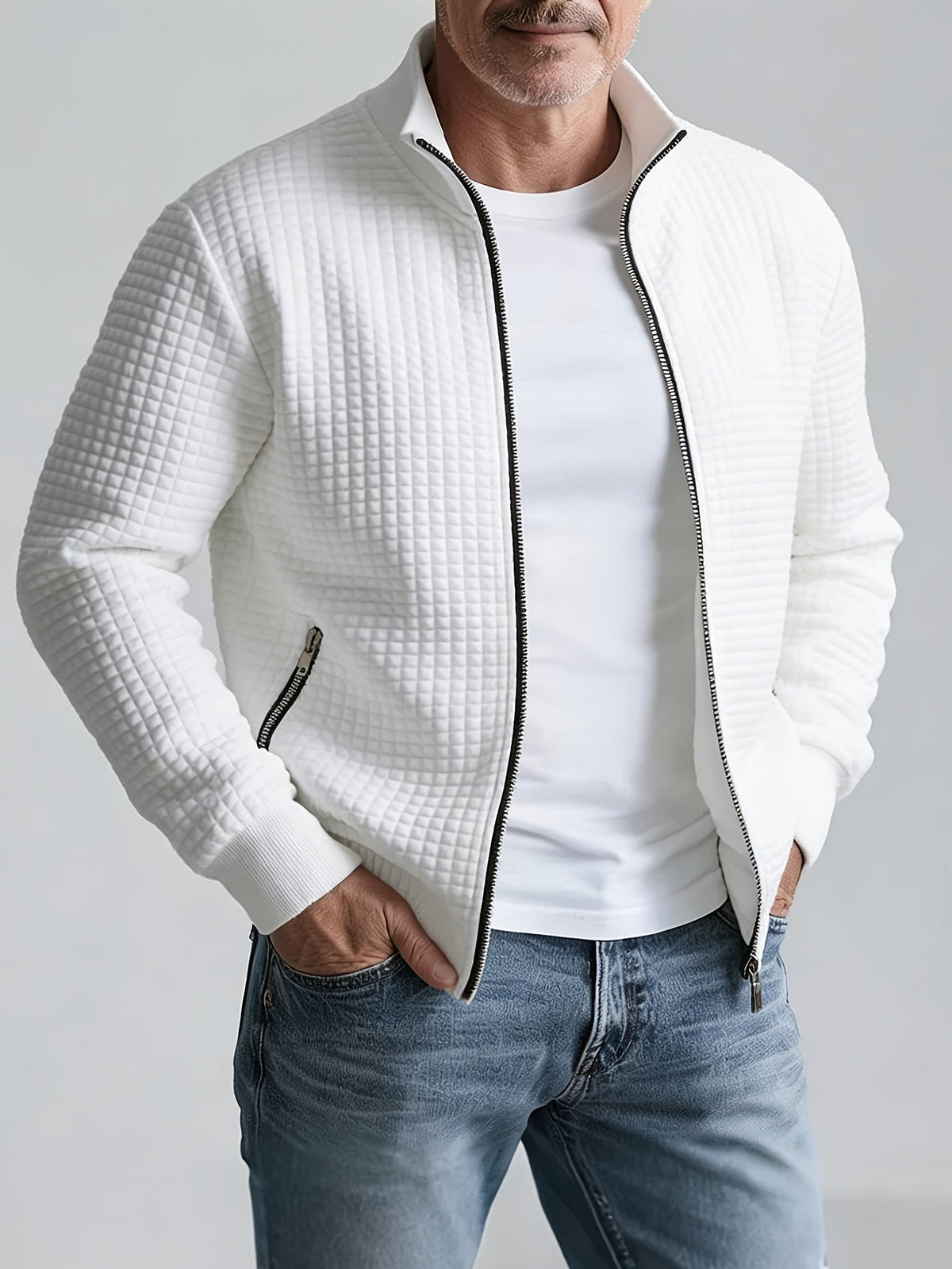 Textured Stand-Collar Jacket for Men | Casual Outerwear | Versatile Style - Satinni