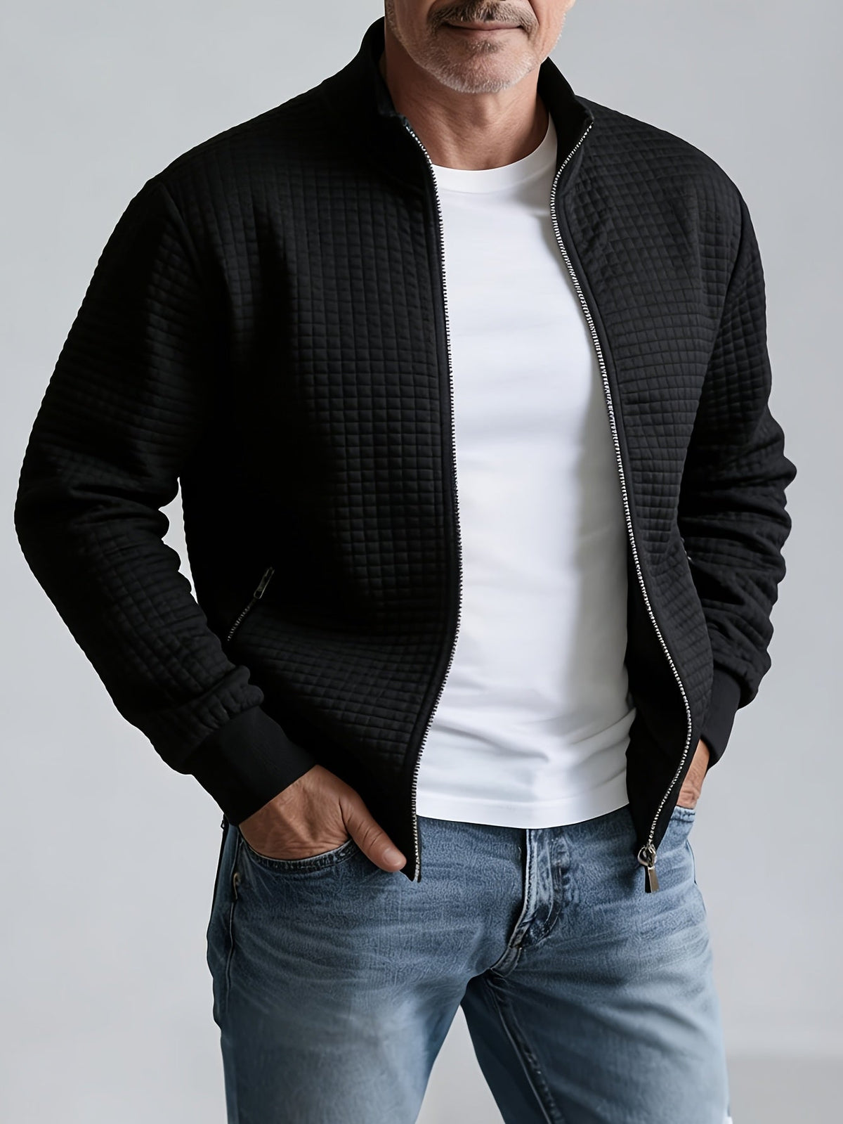 Textured Stand-Collar Jacket for Men | Casual Outerwear | Versatile Style - Satinni