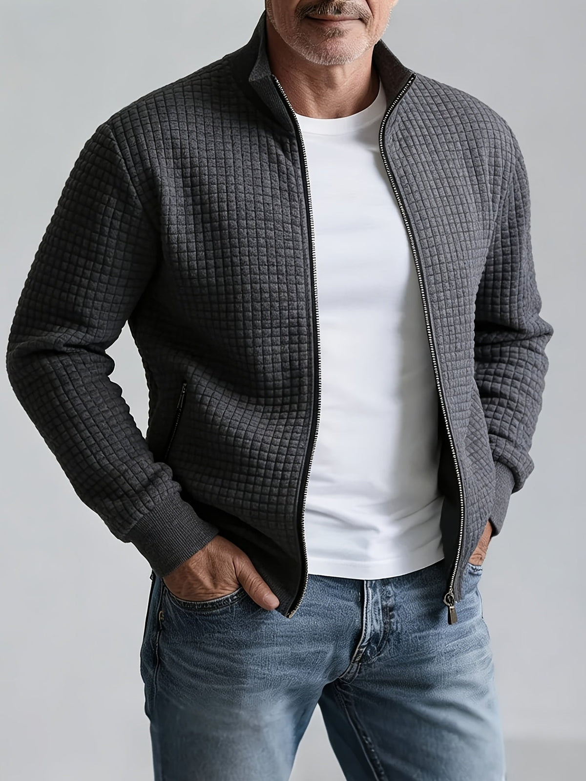Textured Stand-Collar Jacket for Men | Casual Outerwear | Versatile Style - Satinni
