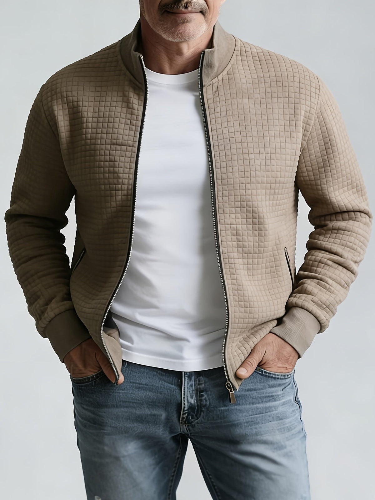 Textured Stand-Collar Jacket for Men | Casual Outerwear | Versatile Style - Satinni