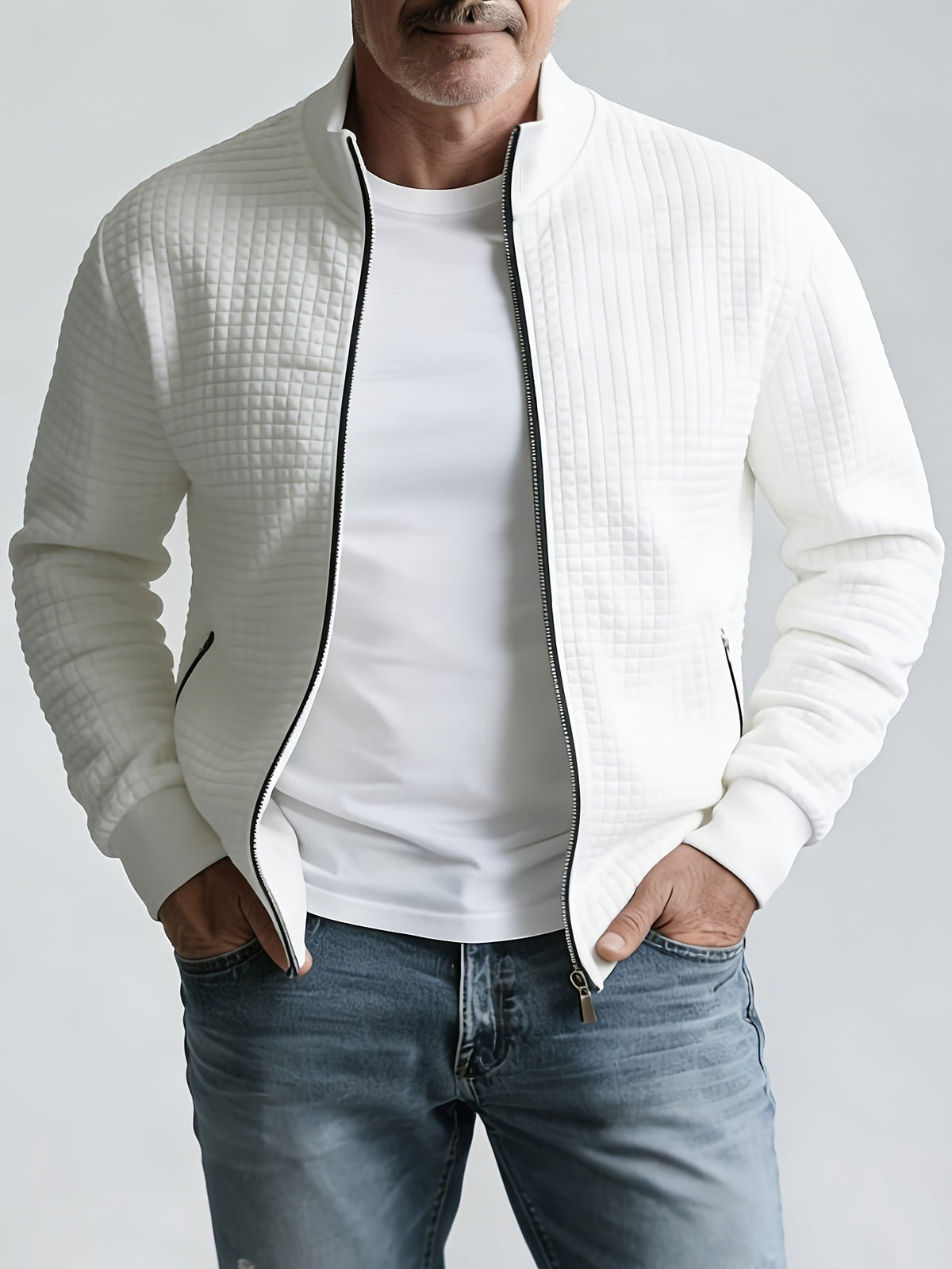 Textured Stand-Collar Jacket for Men | Casual Outerwear | Versatile Style - Satinni