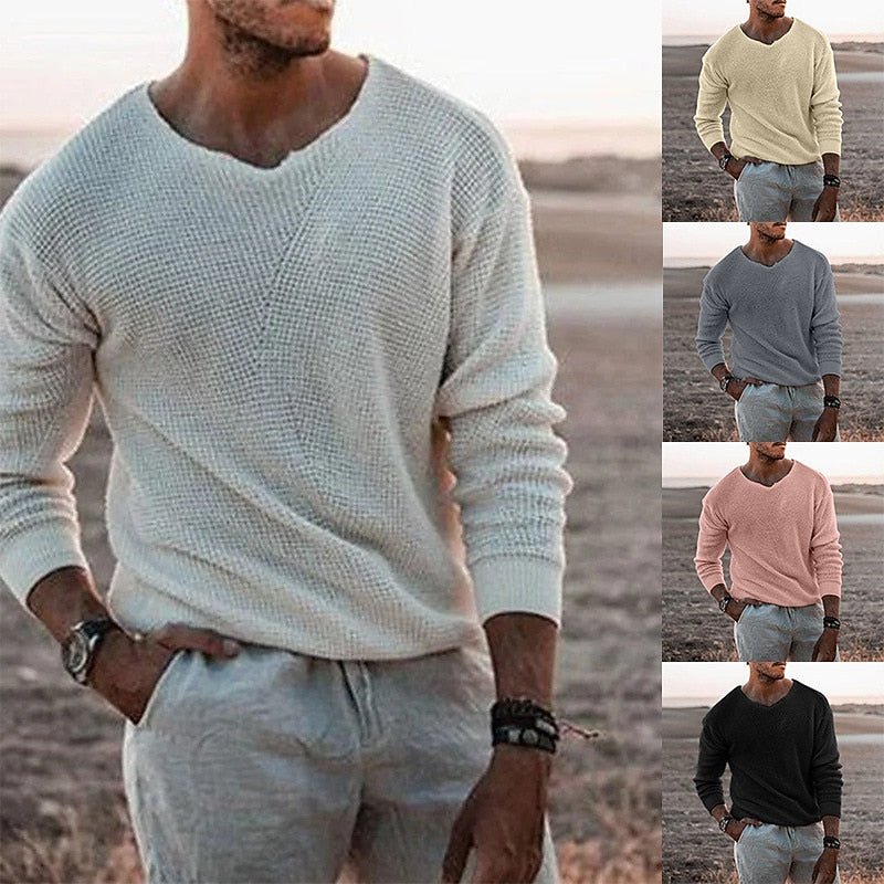 Textured V-Neck Sweater for Women | Cozy Knit Casual Wear - Satinnis