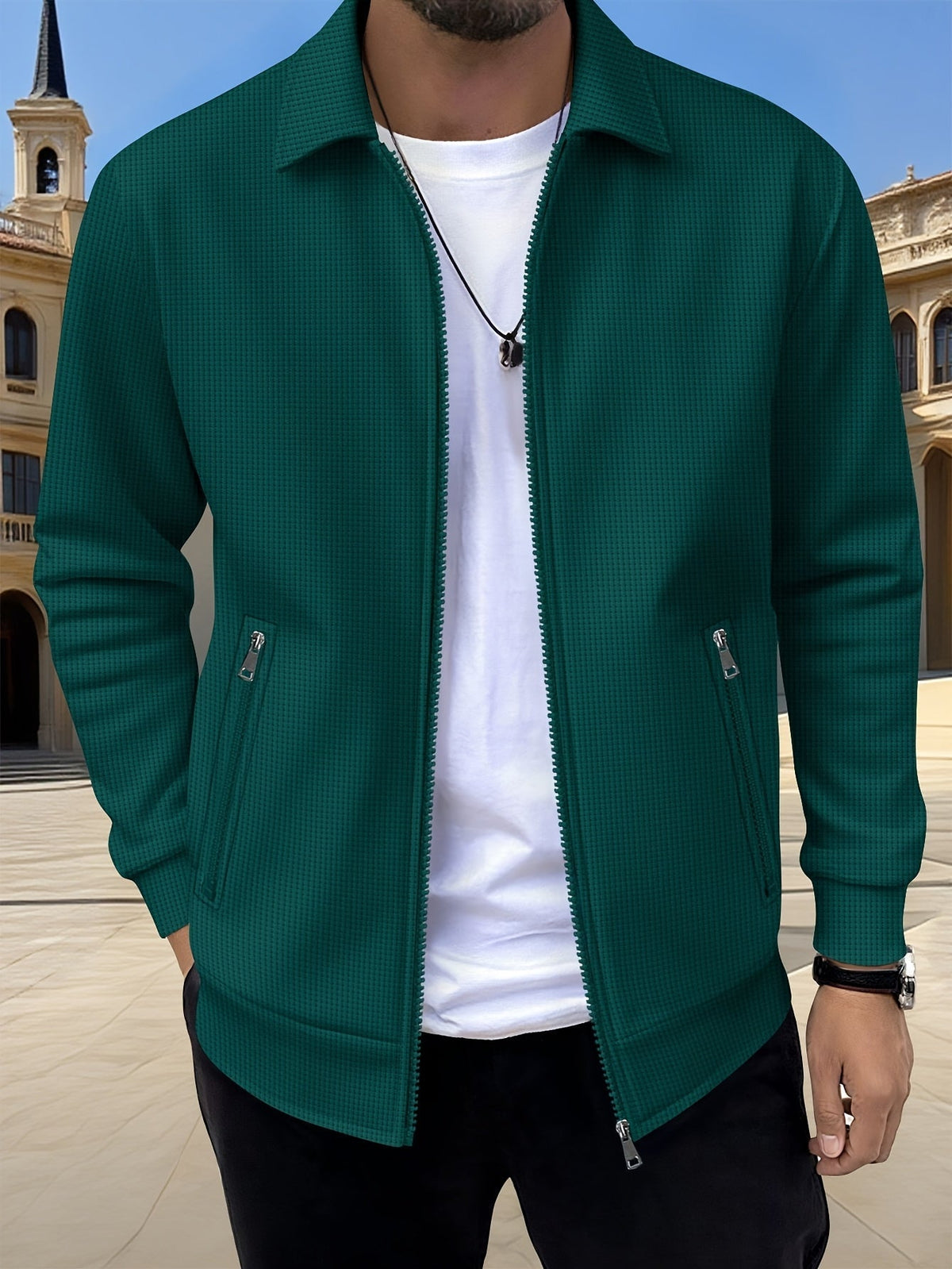 Textured Zip Jacket for Men | Casual Style | Versatile Outerwear - Satinnis