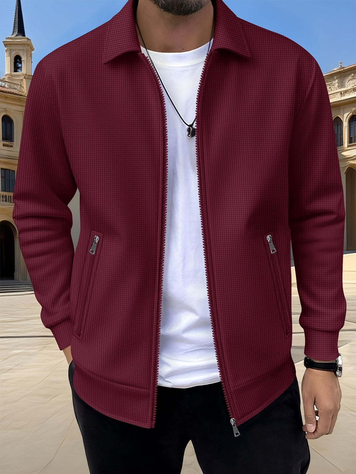 Textured Zip Jacket for Men | Casual Style | Versatile Outerwear - Satinnis