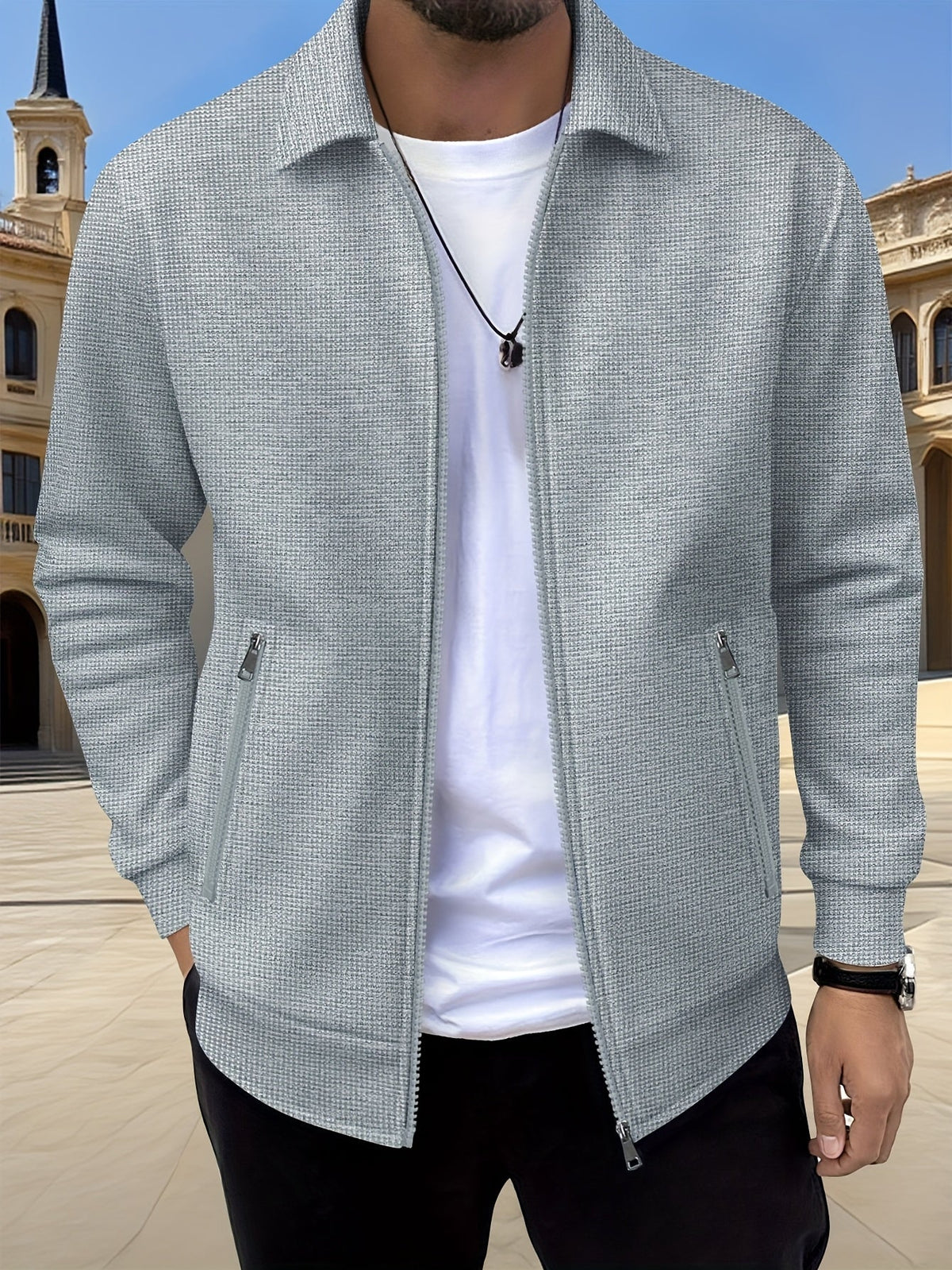 Textured Zip Jacket for Men | Casual Style | Versatile Outerwear - Satinnis