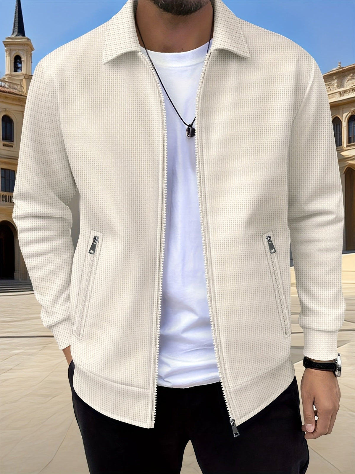 Textured Zip Jacket for Men | Casual Style | Versatile Outerwear - Satinnis