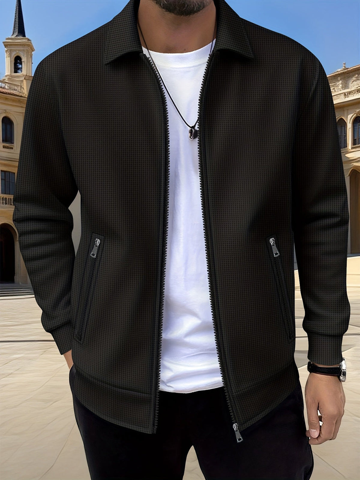 Textured Zip Jacket for Men | Casual Style | Versatile Outerwear - Satinnis