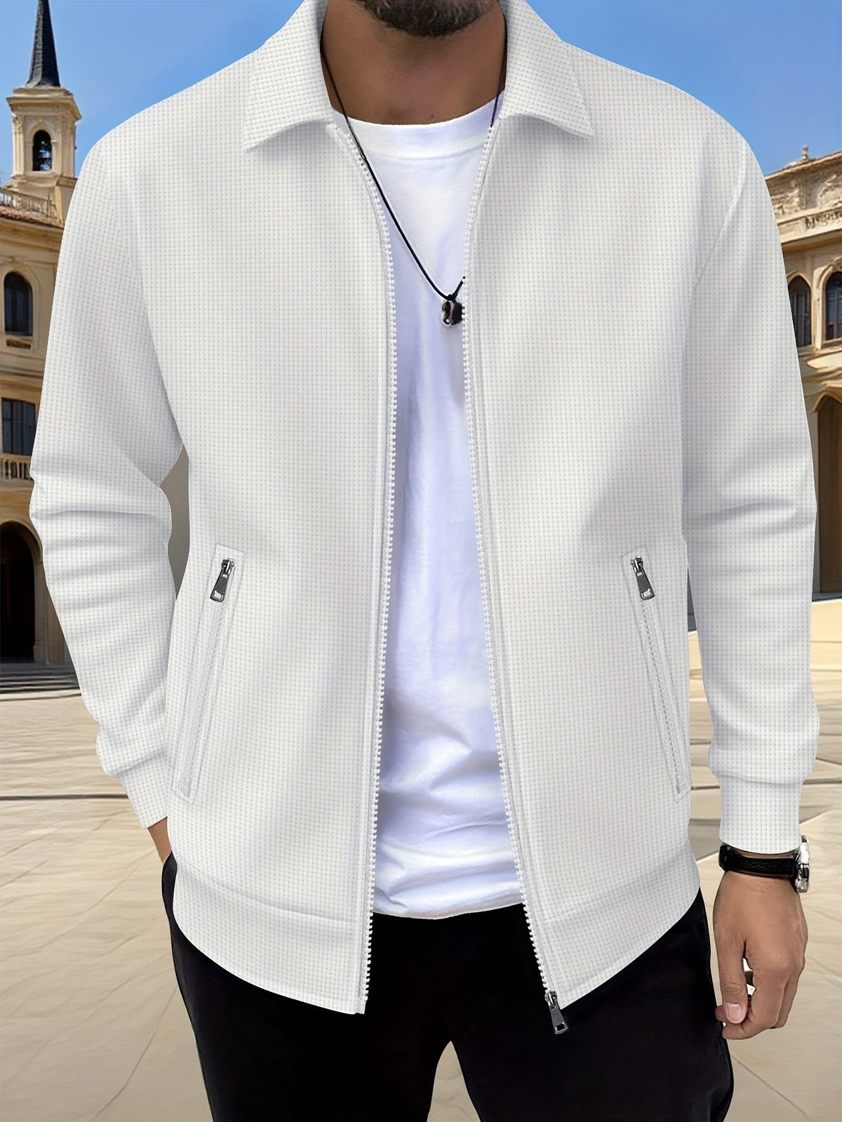 Textured Zip Jacket for Men | Casual Style | Versatile Outerwear - Satinnis