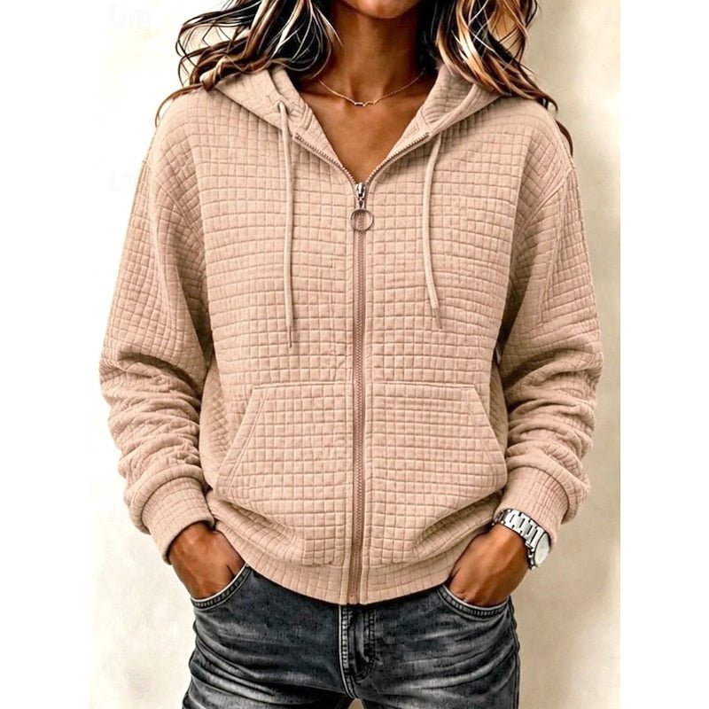Textured Zip-Up Hoodie for Women | Casual Lightweight Layering Jacket - Satinni
