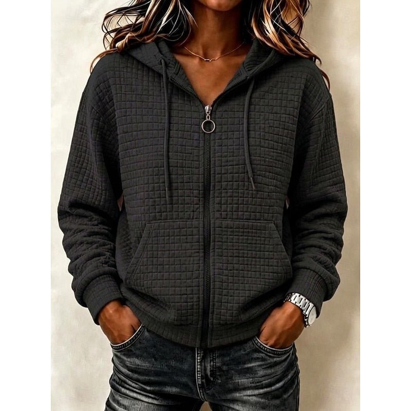 Textured Zip-Up Hoodie for Women | Casual Lightweight Layering Jacket - Satinni