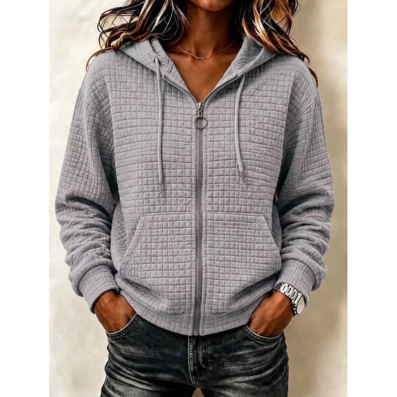 Textured Zip-Up Hoodie for Women | Casual Lightweight Layering Jacket - Satinni