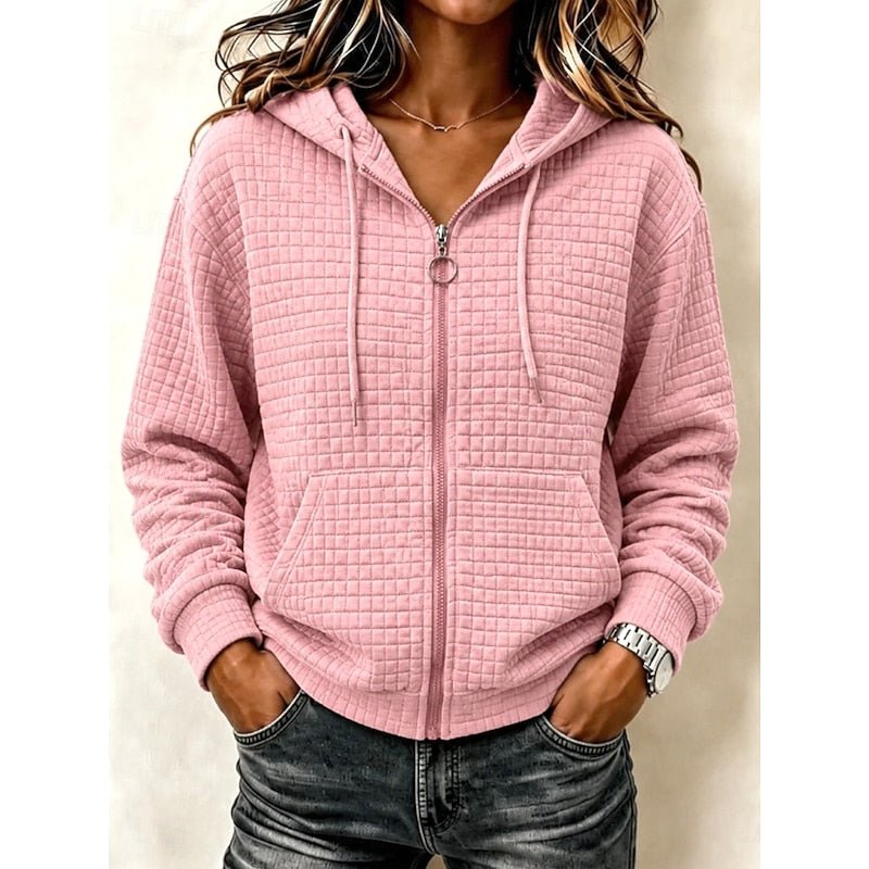 Textured Zip-Up Hoodie for Women | Casual Lightweight Layering Jacket - Satinni
