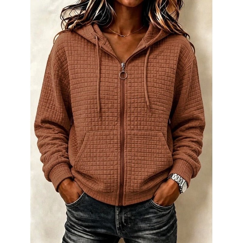 Textured Zip-Up Hoodie for Women | Casual Lightweight Layering Jacket - Satinni