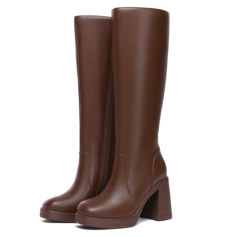 Thick Sole High Heel Stretch Boots – Casual Wear, Night Out - Satinni