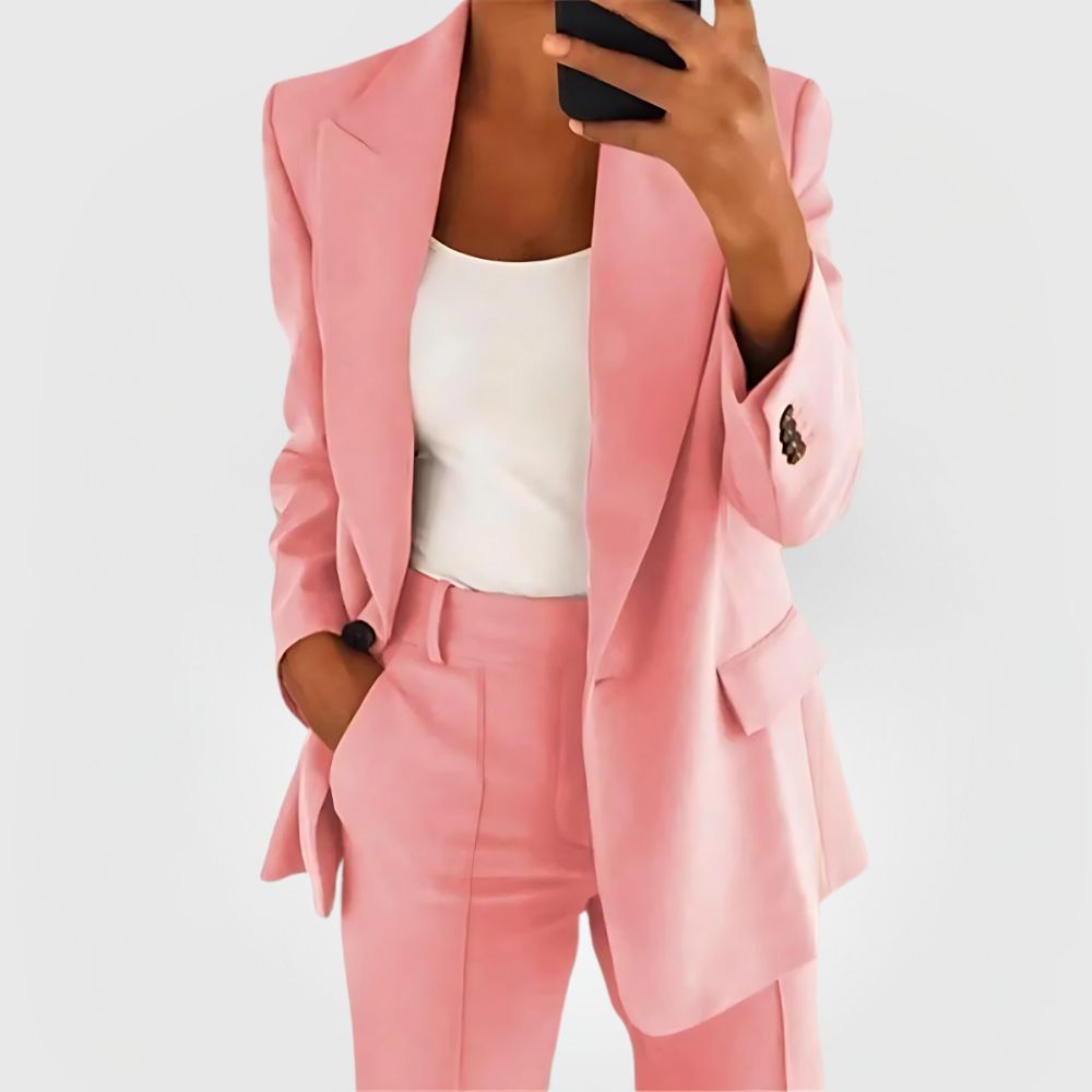 Women's Blazer Suit Set - Tailored Blazer and Pants for Office or Formal Wear - Satinnis