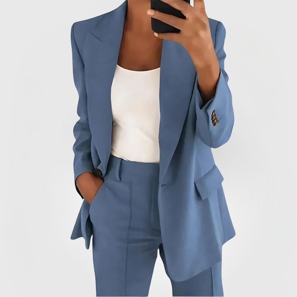 Women's Blazer Suit Set - Tailored Blazer and Pants for Office or Formal Wear - Satinnis