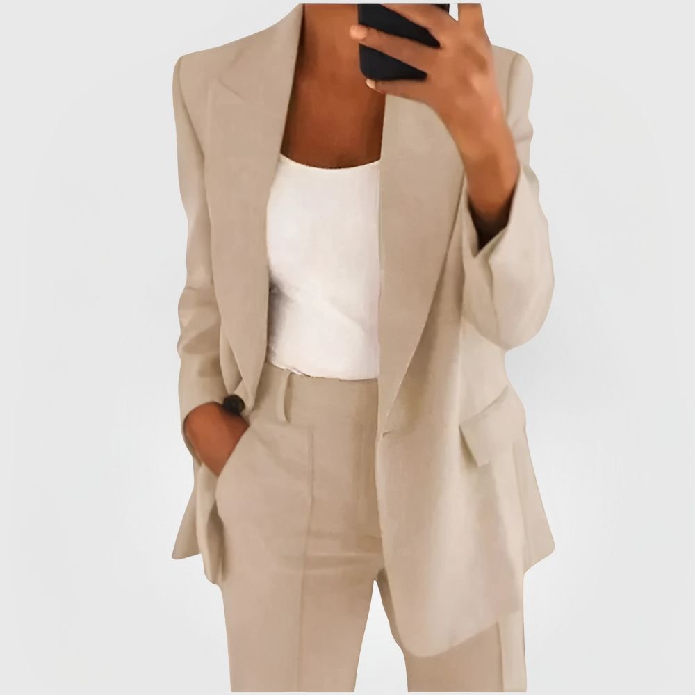Women's Blazer Suit Set - Tailored Blazer and Pants for Office or Formal Wear - Satinnis