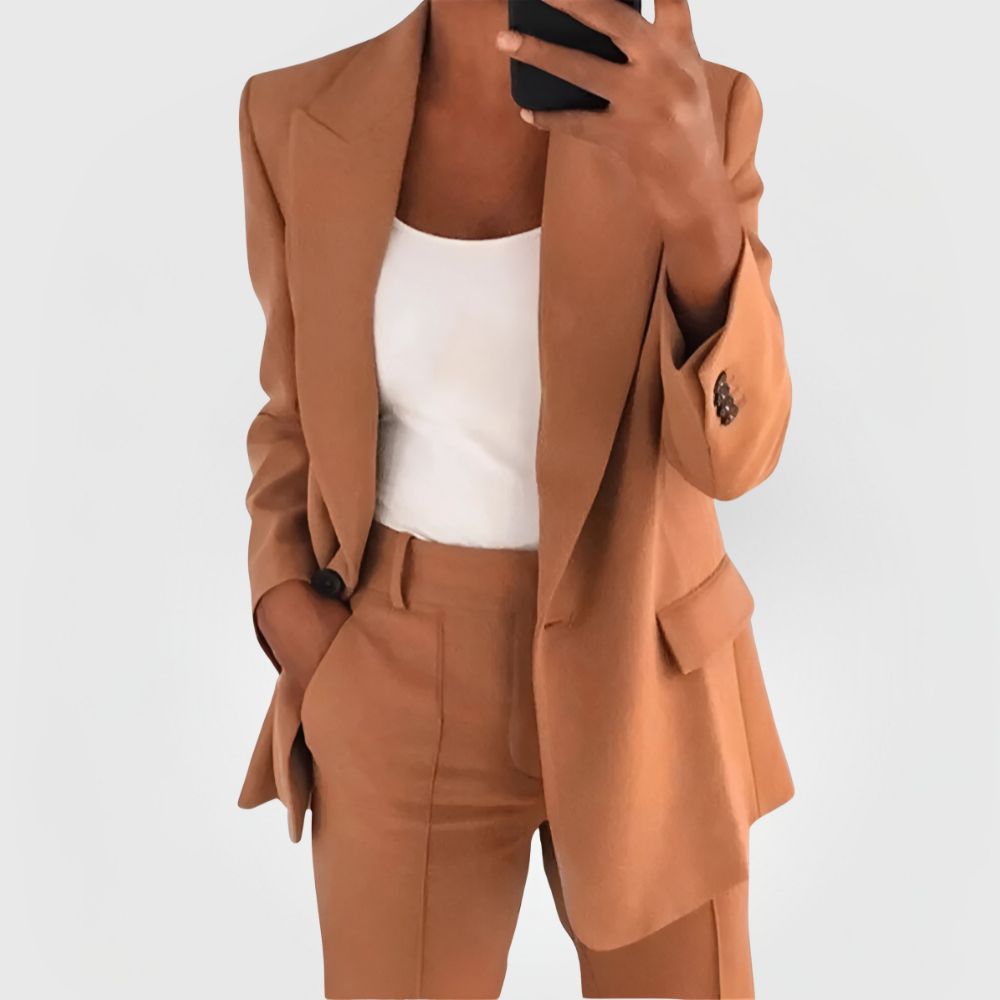 Women's Blazer Suit Set - Tailored Blazer and Pants for Office or Formal Wear - Satinnis