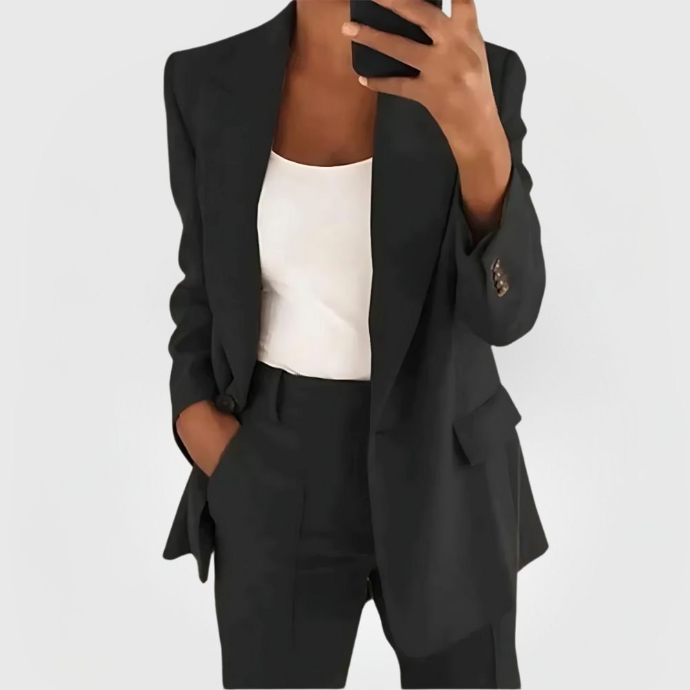 Women's Blazer Suit Set - Tailored Blazer and Pants for Office or Formal Wear - Satinnis