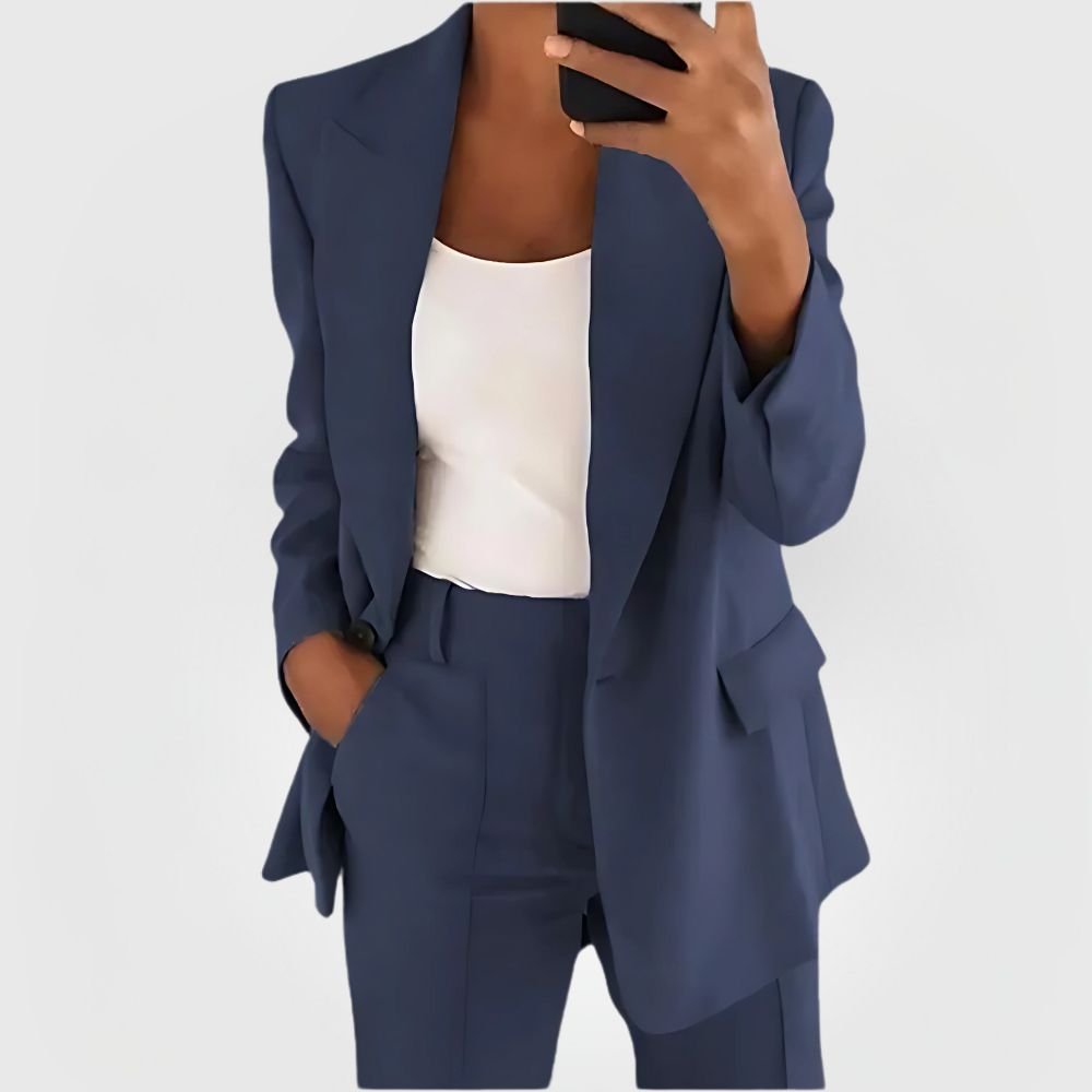 Women's Blazer Suit Set - Tailored Blazer and Pants for Office or Formal Wear - Satinnis